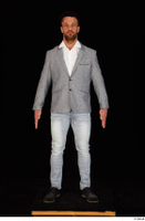  Larry Steel black shoes business dressed grey suit jacket jeans standing white shirt whole body 0001.jpg
